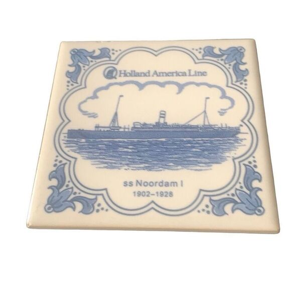 Vintage Holland America Line Delft SS Noordam I 1902-1928 Ceramic Tile Coaster - Picture 2 of 7